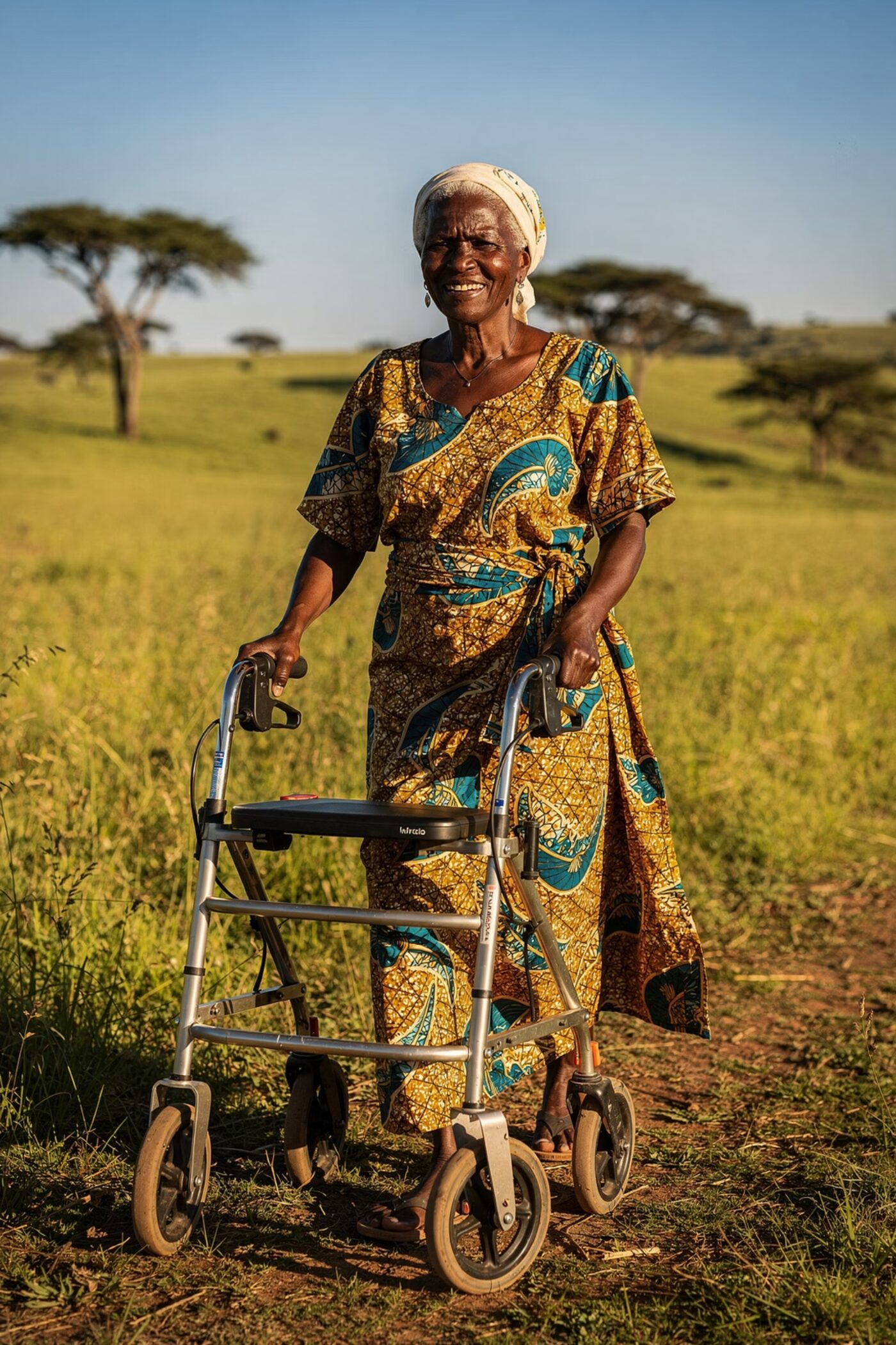 An elderly woman using her rollator outdoors